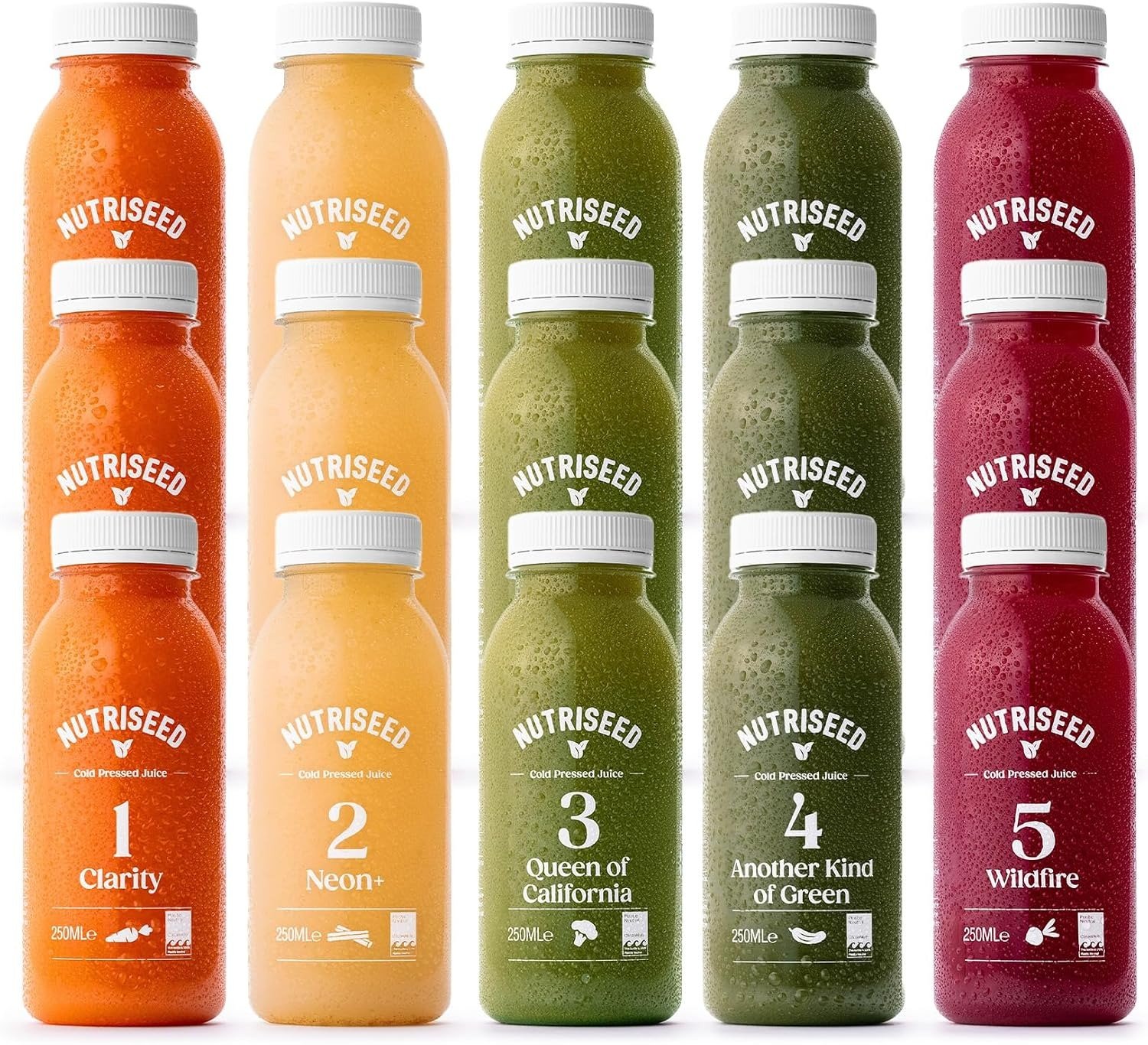 Nutriseed cold-pressed juice, the five-bottle cleanse range