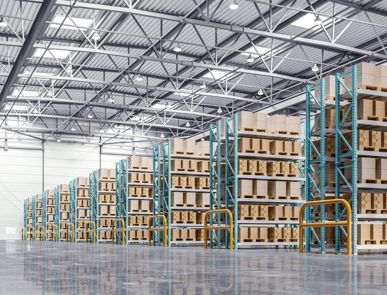 Rows of stocked pallet racking inside a fulfilment warehouse